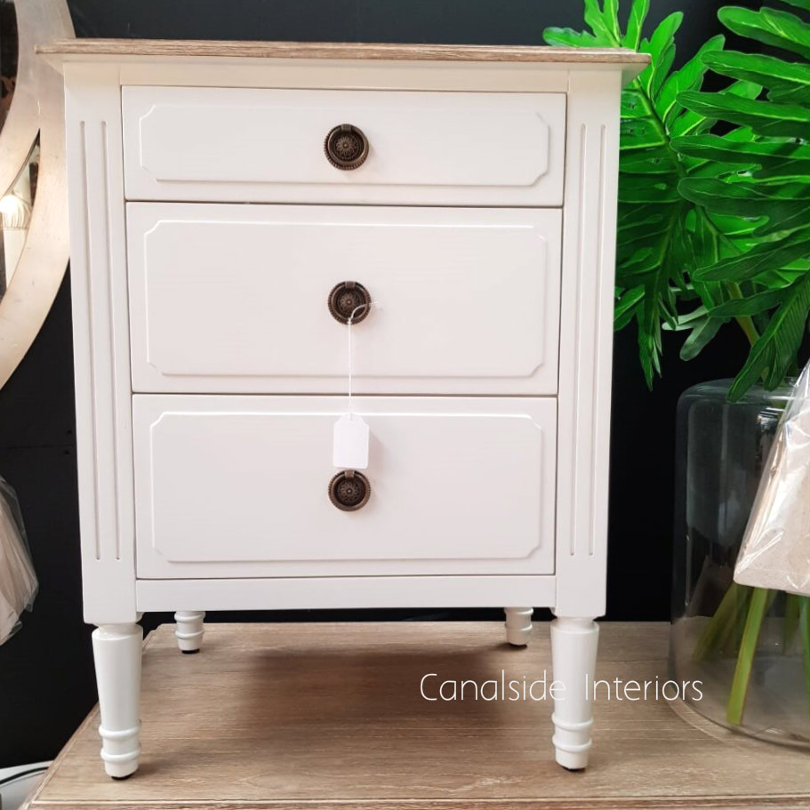 Mansfield Bedside White with Limewash Top FRENCH  FURNITURE, BEDROOM, TABLES Side Tables, LIVING Coffee & Side Tables, BEDROOM Bedsides