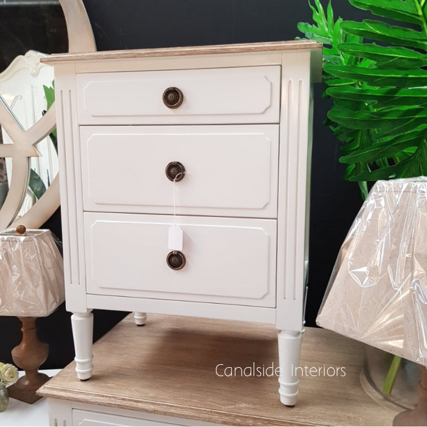 Mansfield Bedside White with Limewash Top FRENCH  FURNITURE, BEDROOM, TABLES Side Tables, LIVING Coffee & Side Tables, BEDROOM Bedsides