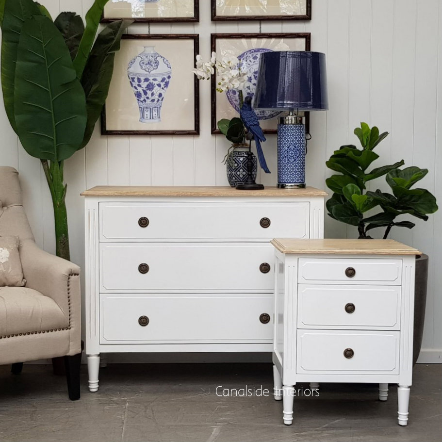 Mansfield Bedside White with Limewash Top FRENCH  FURNITURE, BEDROOM, TABLES Side Tables, LIVING Coffee & Side Tables, BEDROOM Bedsides