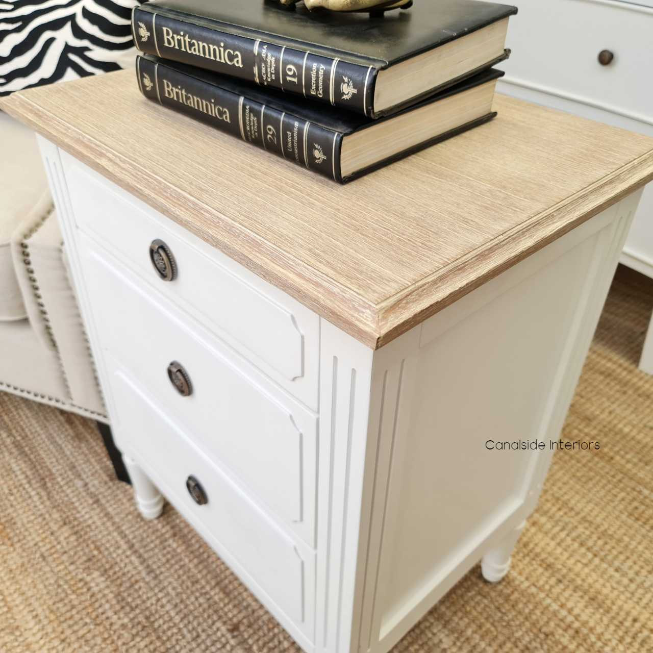 Mansfield Bedside White with Limewash Top FRENCH  FURNITURE, BEDROOM, TABLES Side Tables, LIVING Coffee & Side Tables, BEDROOM Bedsides
