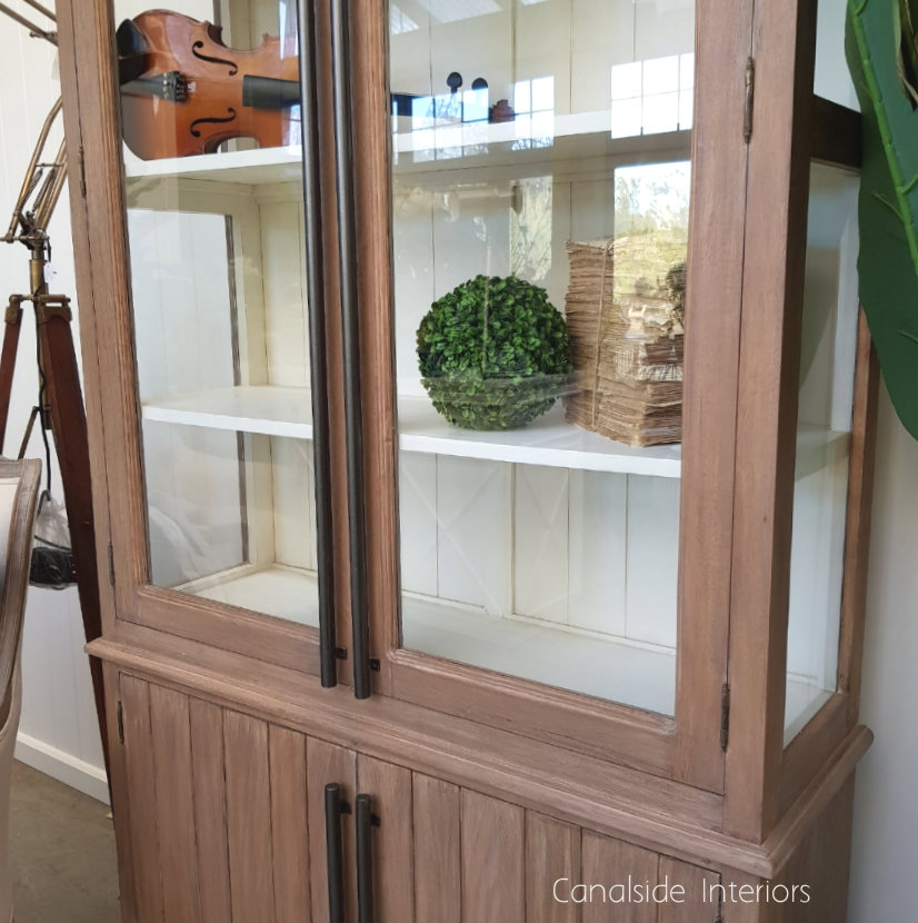 Markle Display Unit Weathered Oak with White Interior