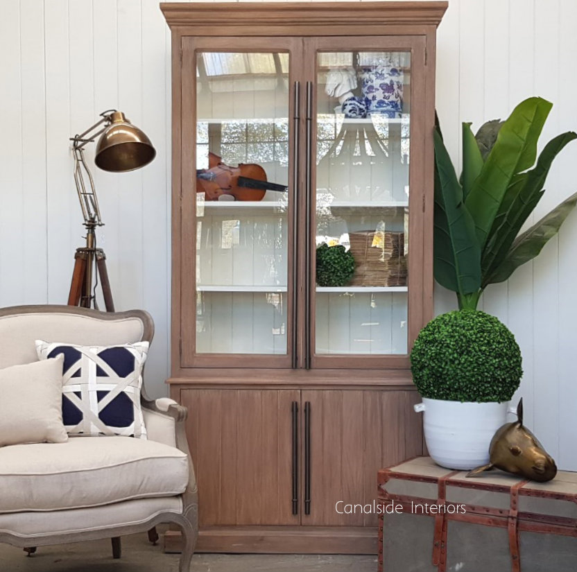 Markle Display Unit Weathered Oak with White Interior