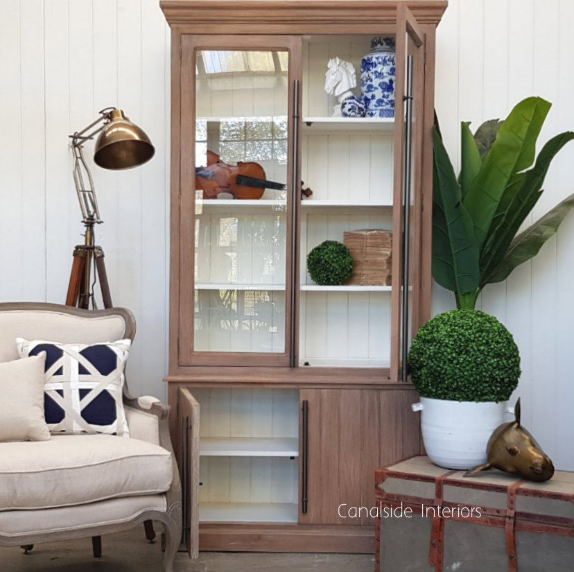 Markle Display Unit Weathered Oak with White Interior