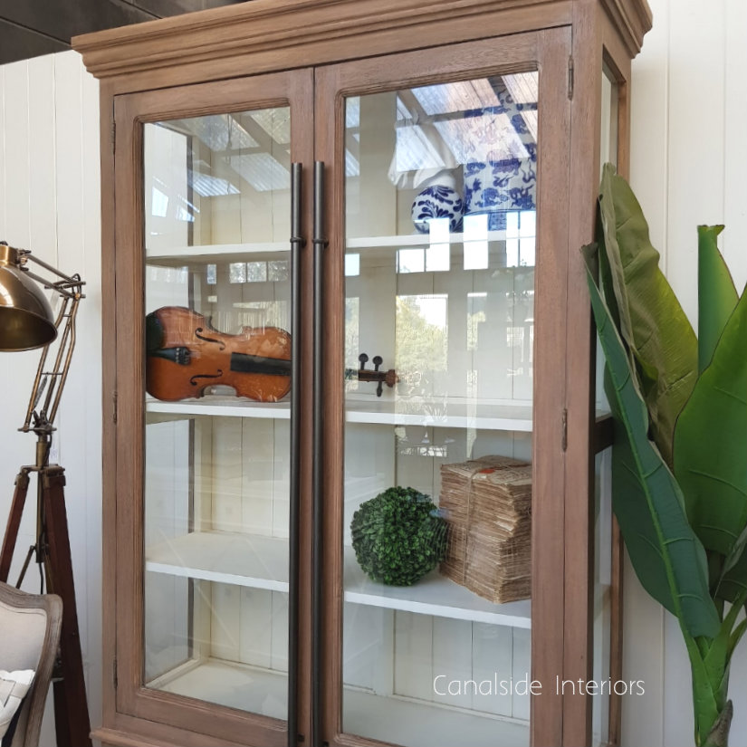 Markle Display Unit Weathered Oak with White Interior
