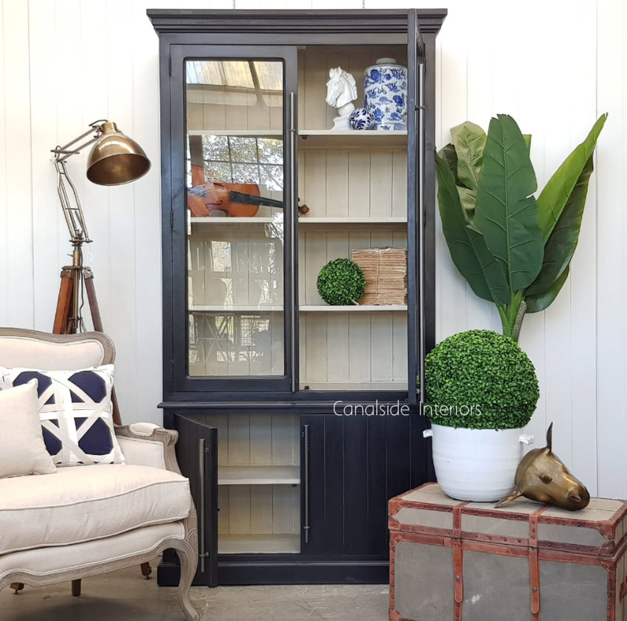 The Markle Display Unit's base section, illustrating the practical storage solution with one shelf for organizing essentials out of sight.