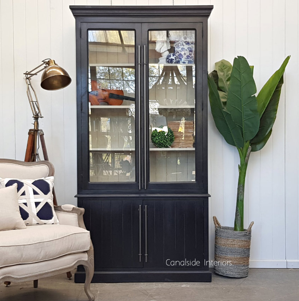 Stylish setup featuring the Markle Display Unit in a living room, blending seamlessly with both contemporary and coastal decor.
