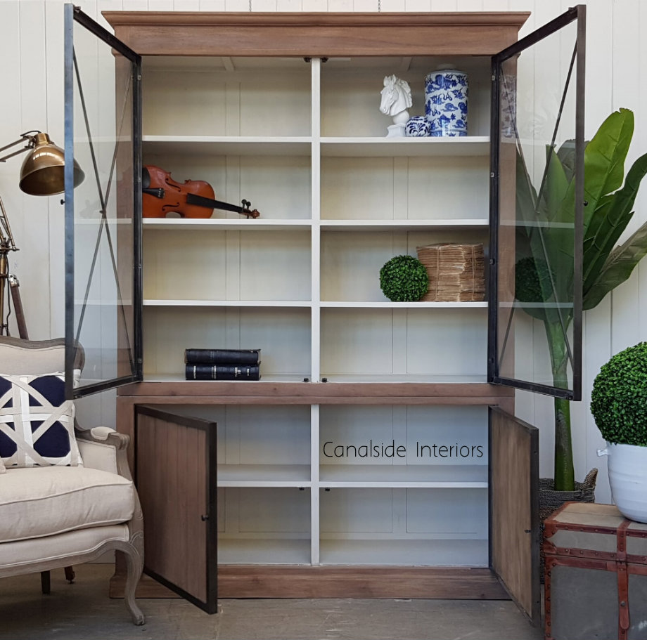 Atticus Display Wall Unit Weathered Oak with White Interior  INDUSTRIAL RUSTIC Style, HAMPTONS Style, PLANTATION Style, LIVING Room, LIVING TV Media & Storage, LIVING Cupboards & Bookcases, STORAGE, STORAGE Bookshelves & Cupboards, PLANTATION STYLE