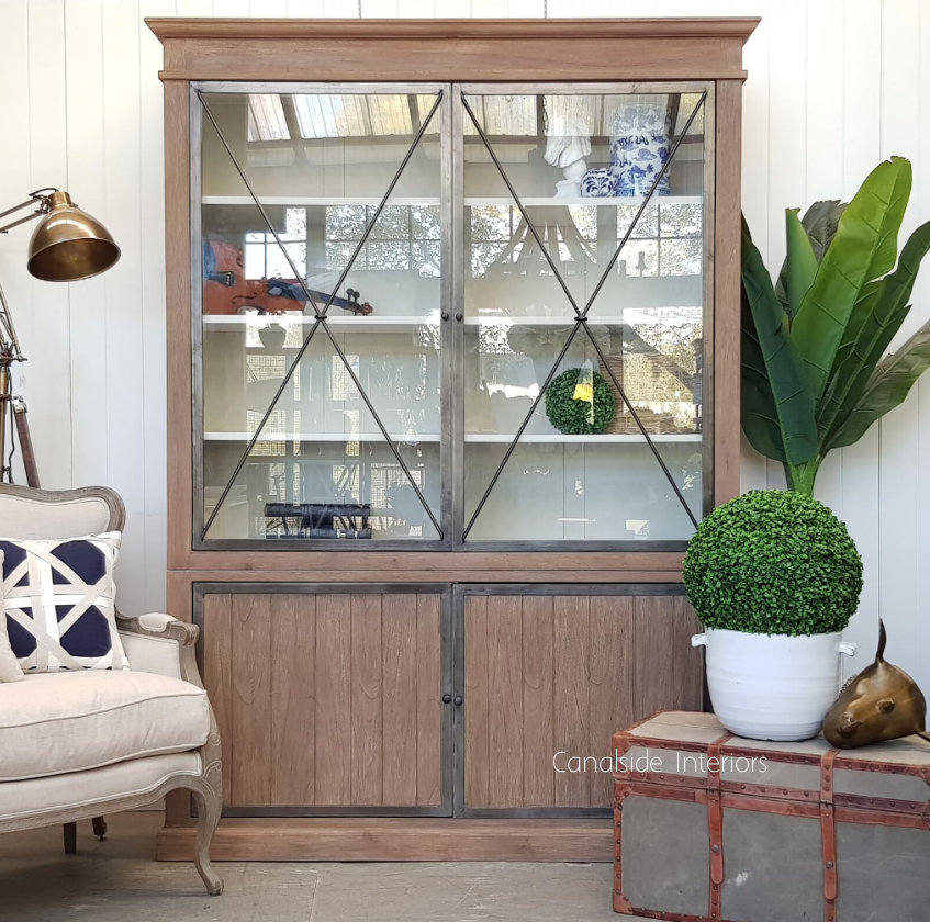 Atticus Display Wall Unit Weathered Oak with White Interior  INDUSTRIAL RUSTIC Style, HAMPTONS Style, PLANTATION Style, LIVING Room, LIVING TV Media & Storage, LIVING Cupboards & Bookcases, STORAGE, STORAGE Bookshelves & Cupboards, PLANTATION STYLE