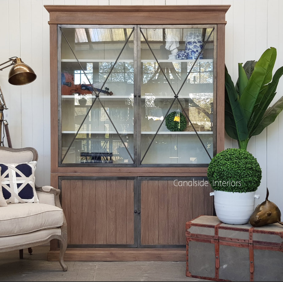 Atticus Display Wall Unit Weathered Oak with White Interior  INDUSTRIAL RUSTIC Style, HAMPTONS Style, PLANTATION Style, LIVING Room, LIVING TV Media & Storage, LIVING Cupboards & Bookcases, STORAGE, STORAGE Bookshelves & Cupboards, PLANTATION STYLE