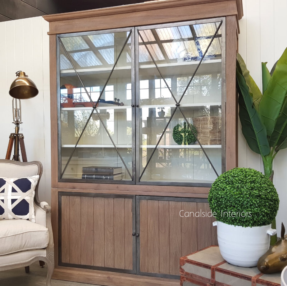 Atticus Display Wall Unit Weathered Oak with White Interior  INDUSTRIAL RUSTIC Style, HAMPTONS Style, PLANTATION Style, LIVING Room, LIVING TV Media & Storage, LIVING Cupboards & Bookcases, STORAGE, STORAGE Bookshelves & Cupboards, PLANTATION STYLE