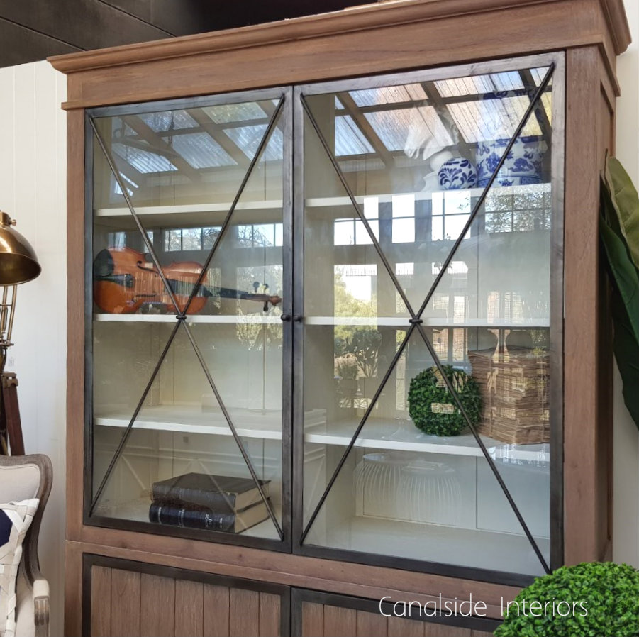 Atticus Display Wall Unit Weathered Oak with White Interior  INDUSTRIAL RUSTIC Style, HAMPTONS Style, PLANTATION Style, LIVING Room, LIVING TV Media & Storage, LIVING Cupboards & Bookcases, STORAGE, STORAGE Bookshelves & Cupboards, PLANTATION STYLE