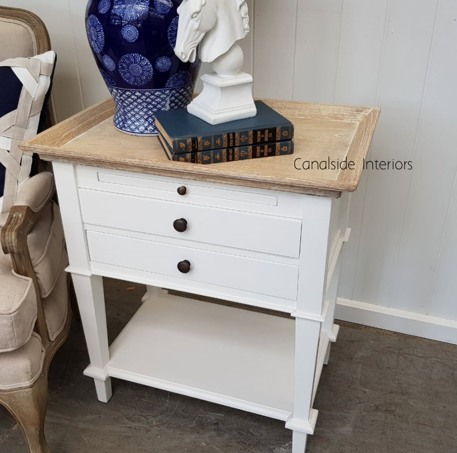 Butler Side Table Bedside White with Limewash Top BEDROOM, TABLES Side Tables, LIVING Coffee & Side Tables, BEDROOM Bedsides