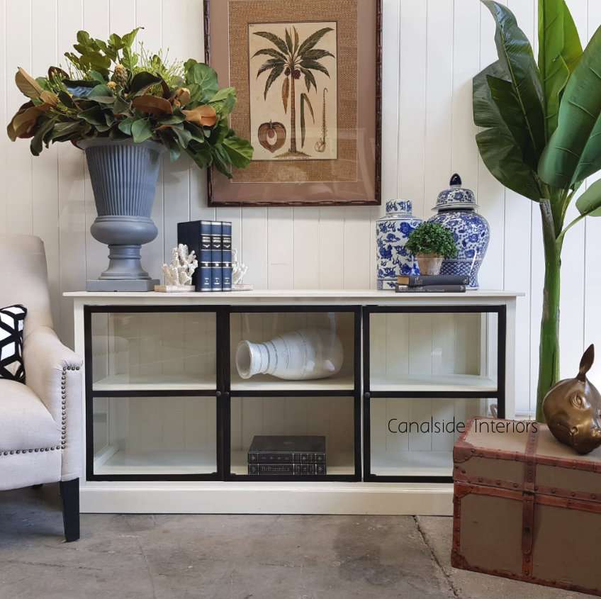 Alistair Glass TV Unit Sideboard Distressed off white  HAMPTONS Style, PLANTATION Style, LIVING Room, LIVING TV Media & Storage, TABLES Sideboards & Buffets, STORAGE, STORAGE Sideboards & Buffets