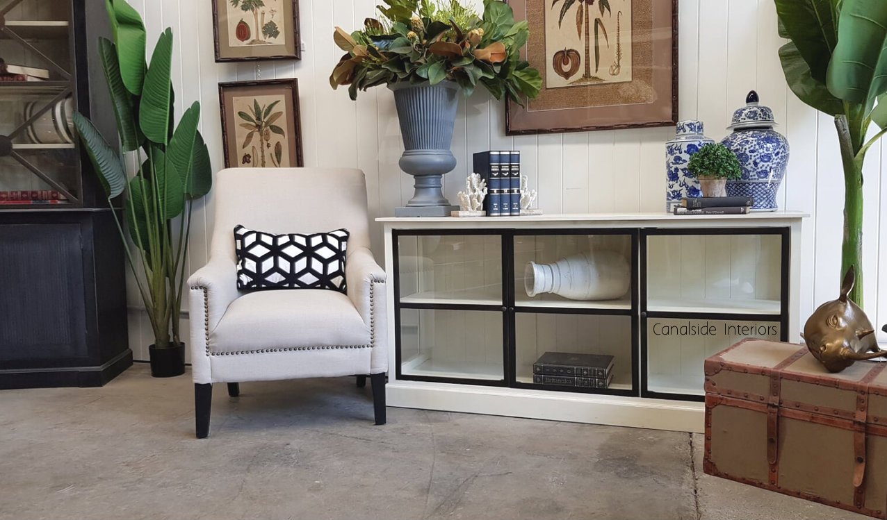 Alistair Glass TV Unit Sideboard Distressed off white  HAMPTONS Style, PLANTATION Style, LIVING Room, LIVING TV Media & Storage, TABLES Sideboards & Buffets, STORAGE, STORAGE Sideboards & Buffets