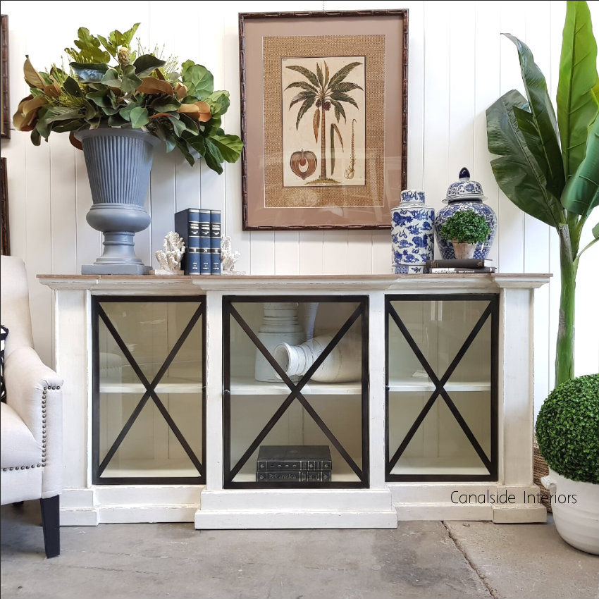 Middleton Glass Sideboard Distressed Stone Weathered Oak Top  HAMPTONS Style, PLANTATION Style, LIVING Room, LIVING TV Media & Storage, TABLES Sideboards & Buffets, STORAGE, STORAGE Sideboards & Buffets, PLANTATION STYLE