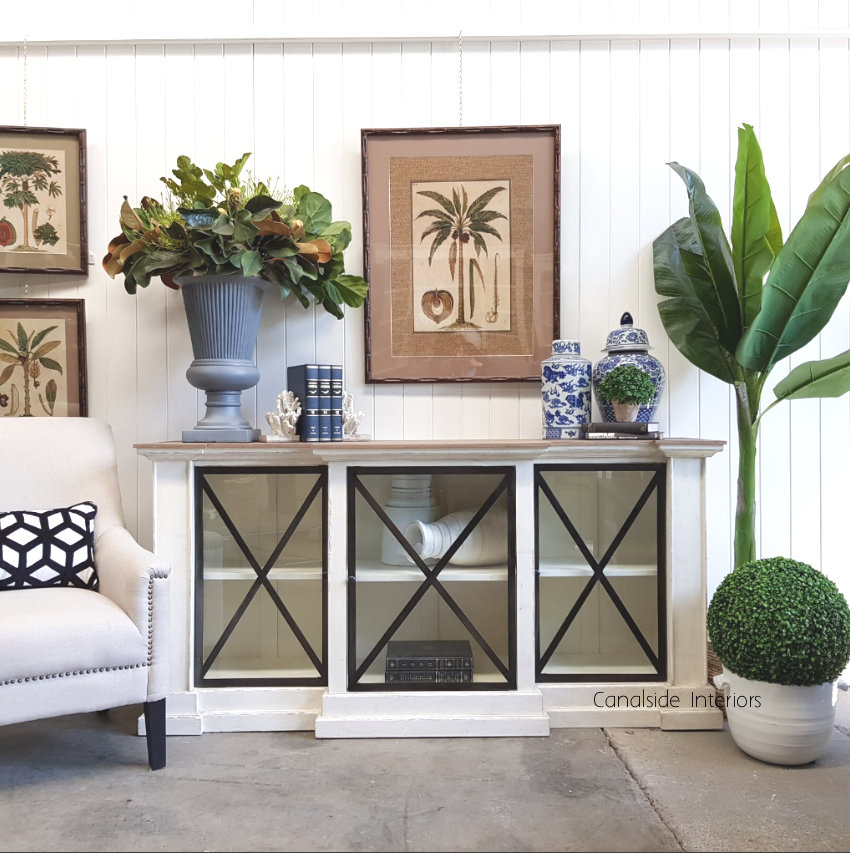 Middleton Glass Sideboard Distressed Stone Weathered Oak Top  HAMPTONS Style, PLANTATION Style, LIVING Room, LIVING TV Media & Storage, TABLES Sideboards & Buffets, STORAGE, STORAGE Sideboards & Buffets, PLANTATION STYLE