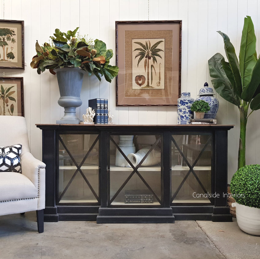 Middleton Glass Sideboard Distressed Charcoal Weathered Oak Top  HAMPTONS Style, PLANTATION Style, LIVING Room, LIVING TV Media & Storage, TABLES Sideboards & Buffets, STORAGE, STORAGE Sideboards & Buffets, PLANTATION STYLE