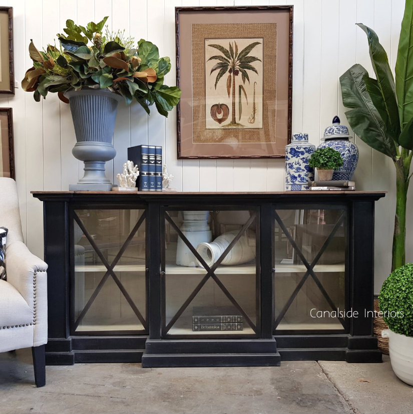 Middleton Glass Sideboard Distressed Charcoal Weathered Oak Top  HAMPTONS Style, PLANTATION Style, LIVING Room, LIVING TV Media & Storage, TABLES Sideboards & Buffets, STORAGE, STORAGE Sideboards & Buffets, PLANTATION STYLE