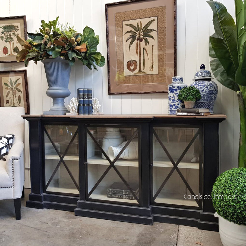 Middleton Glass Sideboard Distressed Charcoal Weathered Oak Top  HAMPTONS Style, PLANTATION Style, LIVING Room, LIVING TV Media & Storage, TABLES Sideboards & Buffets, STORAGE, STORAGE Sideboards & Buffets, PLANTATION STYLE