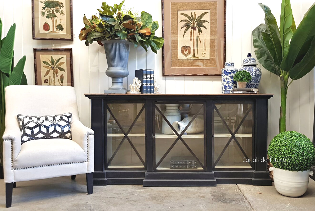Middleton Glass Sideboard Distressed Charcoal Weathered Oak Top  HAMPTONS Style, PLANTATION Style, LIVING Room, LIVING TV Media & Storage, TABLES Sideboards & Buffets, STORAGE, STORAGE Sideboards & Buffets, PLANTATION STYLE