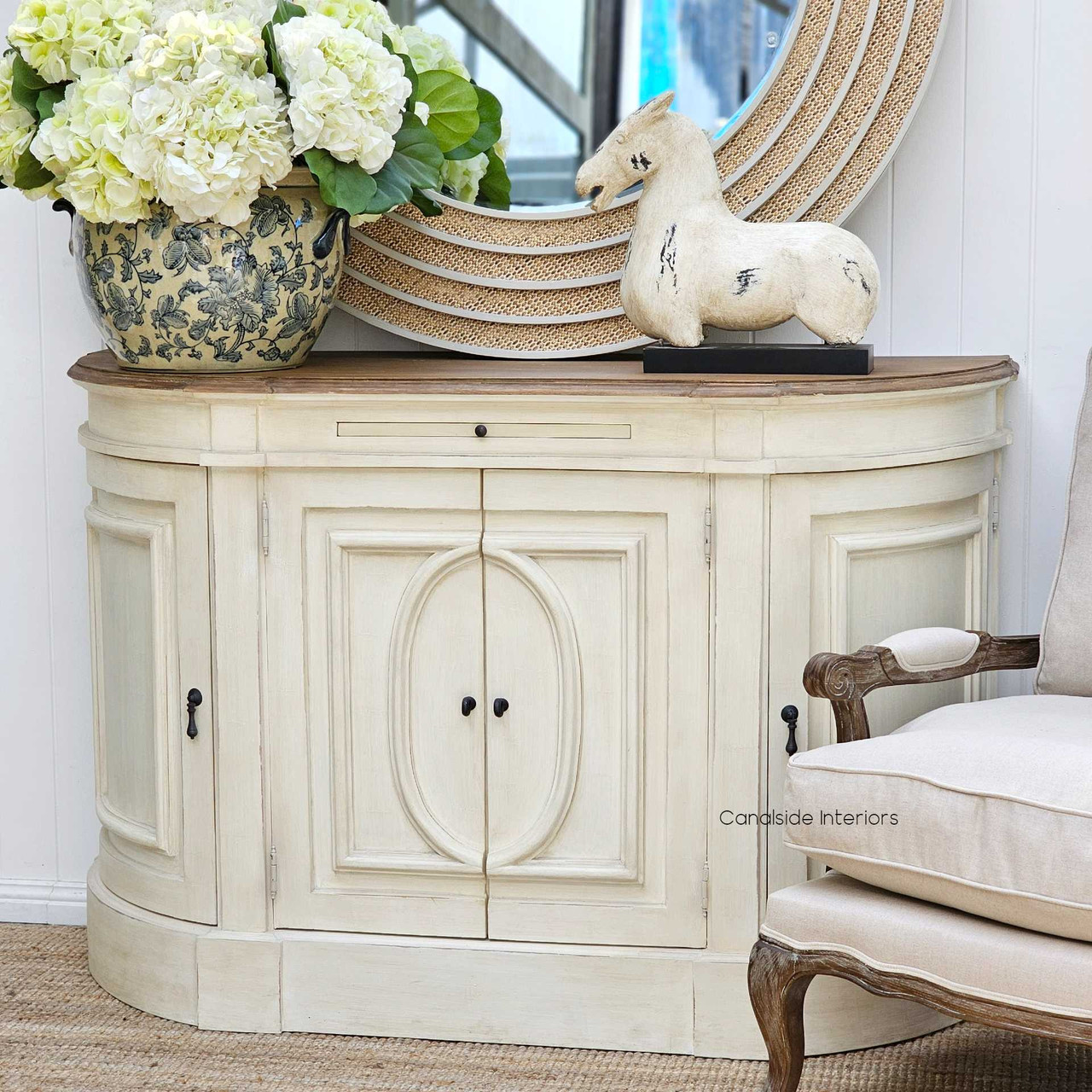 Front view of the Bastian Sideboard, showcasing the expert craftsmanship and timeless design, a perfect addition to your coastal living space.