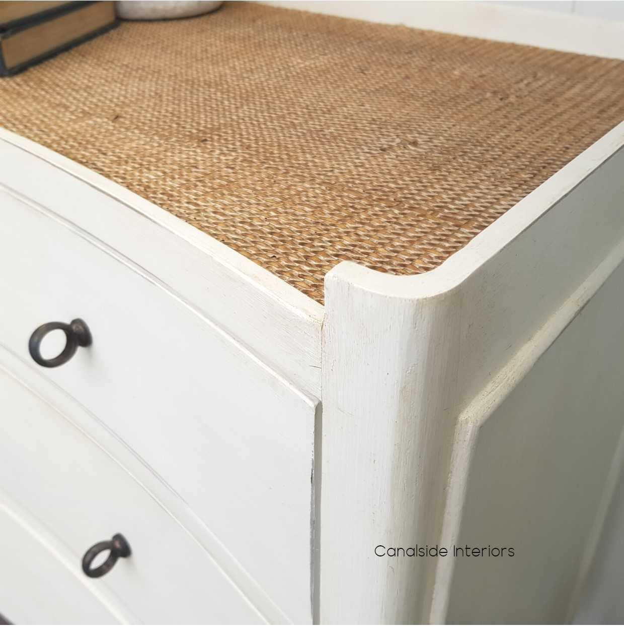 Tweed Hill Rattan Concave Chest Distressed White  BEDROOM, BEDROOM Chests & Commodes, STORAGE, STORAGE Sideboards & Buffets, PLANTATION STYLE