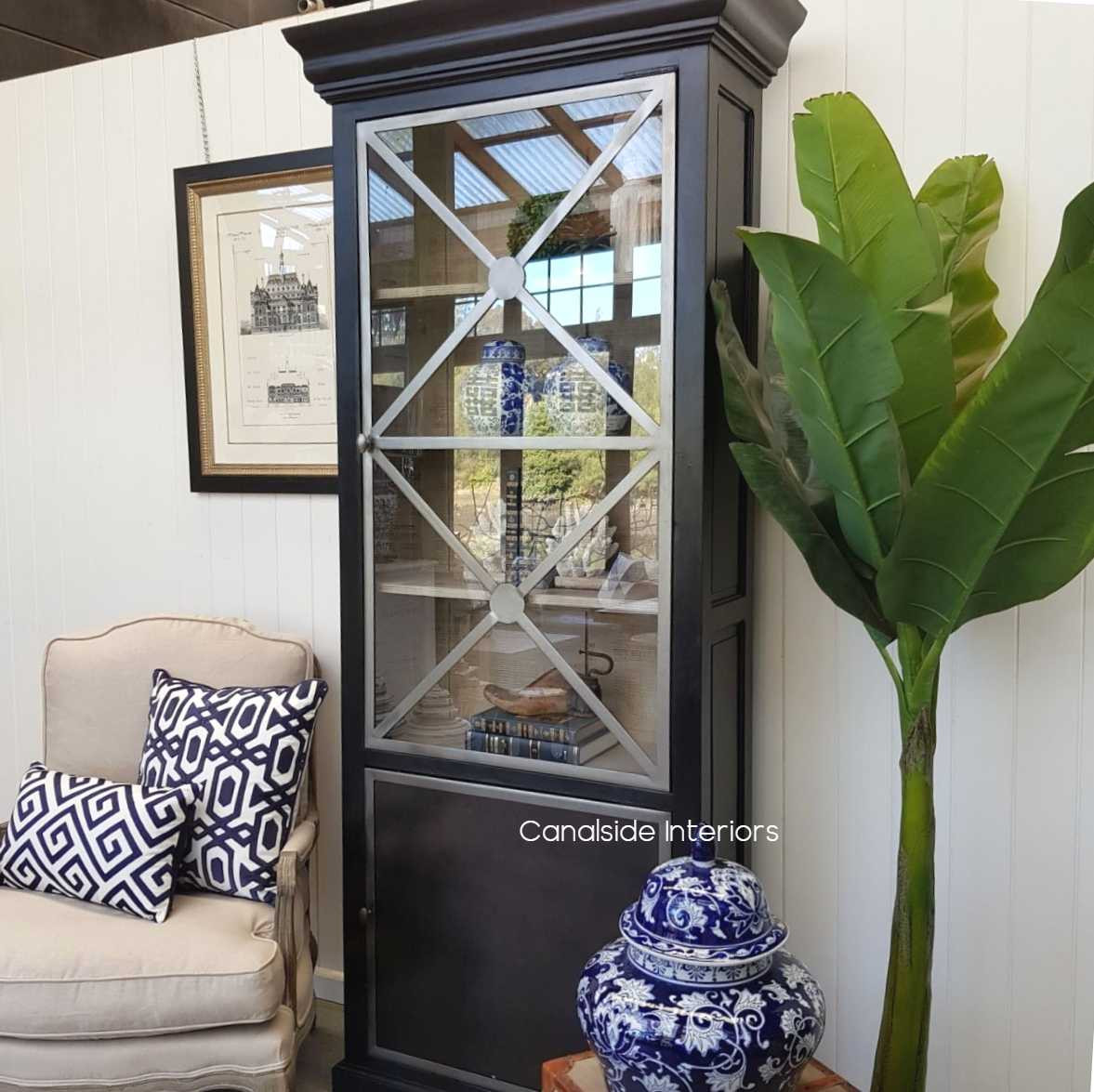Pavilion Single Door Display Unit Distressed Charcoal  HAMPTONS Style, PLANTATION Style, LIVING Room, LIVING Cupboards & Bookcases, STORAGE, STORAGE Bookshelves & Cupboards