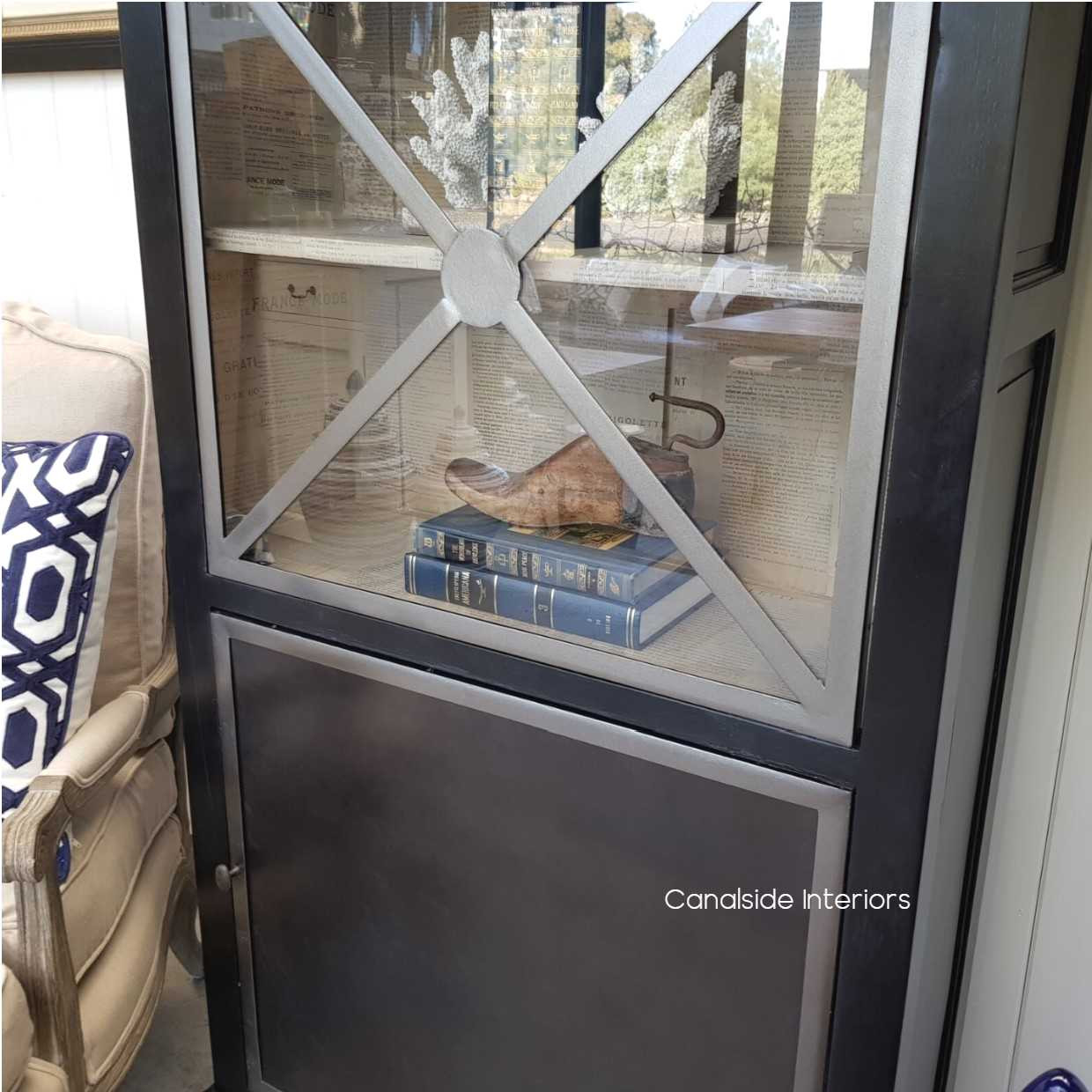 Pavilion Single Door Display Unit Distressed Charcoal  HAMPTONS Style, PLANTATION Style, LIVING Room, LIVING Cupboards & Bookcases, STORAGE, STORAGE Bookshelves & Cupboards