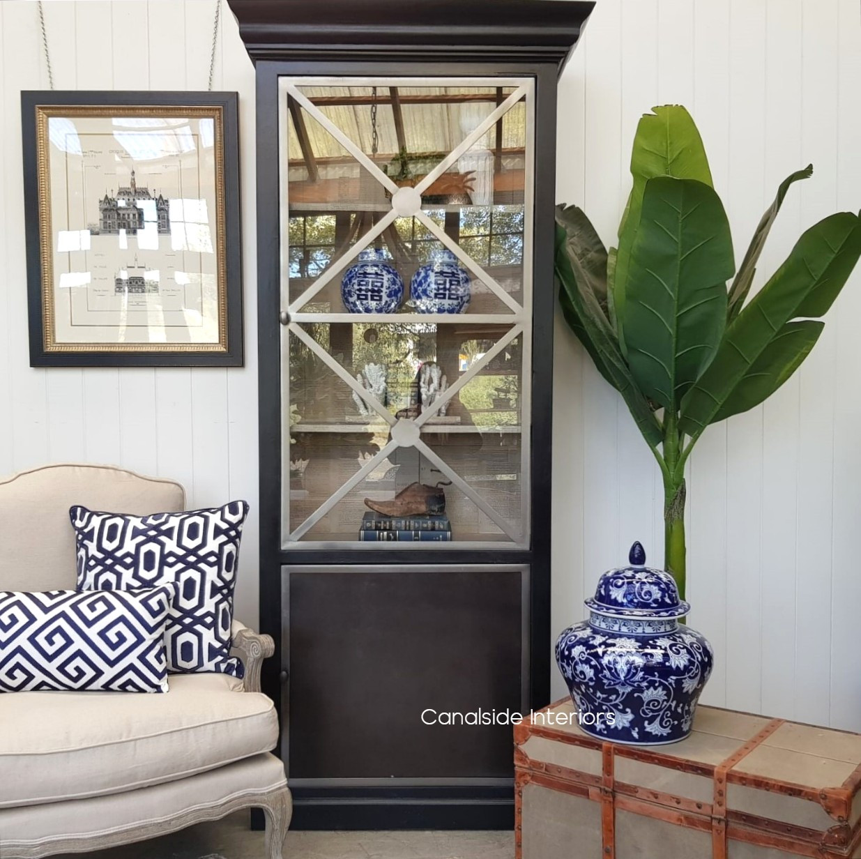 Pavilion Single Door Display Unit Distressed Charcoal  HAMPTONS Style, PLANTATION Style, LIVING Room, LIVING Cupboards & Bookcases, STORAGE, STORAGE Bookshelves & Cupboards