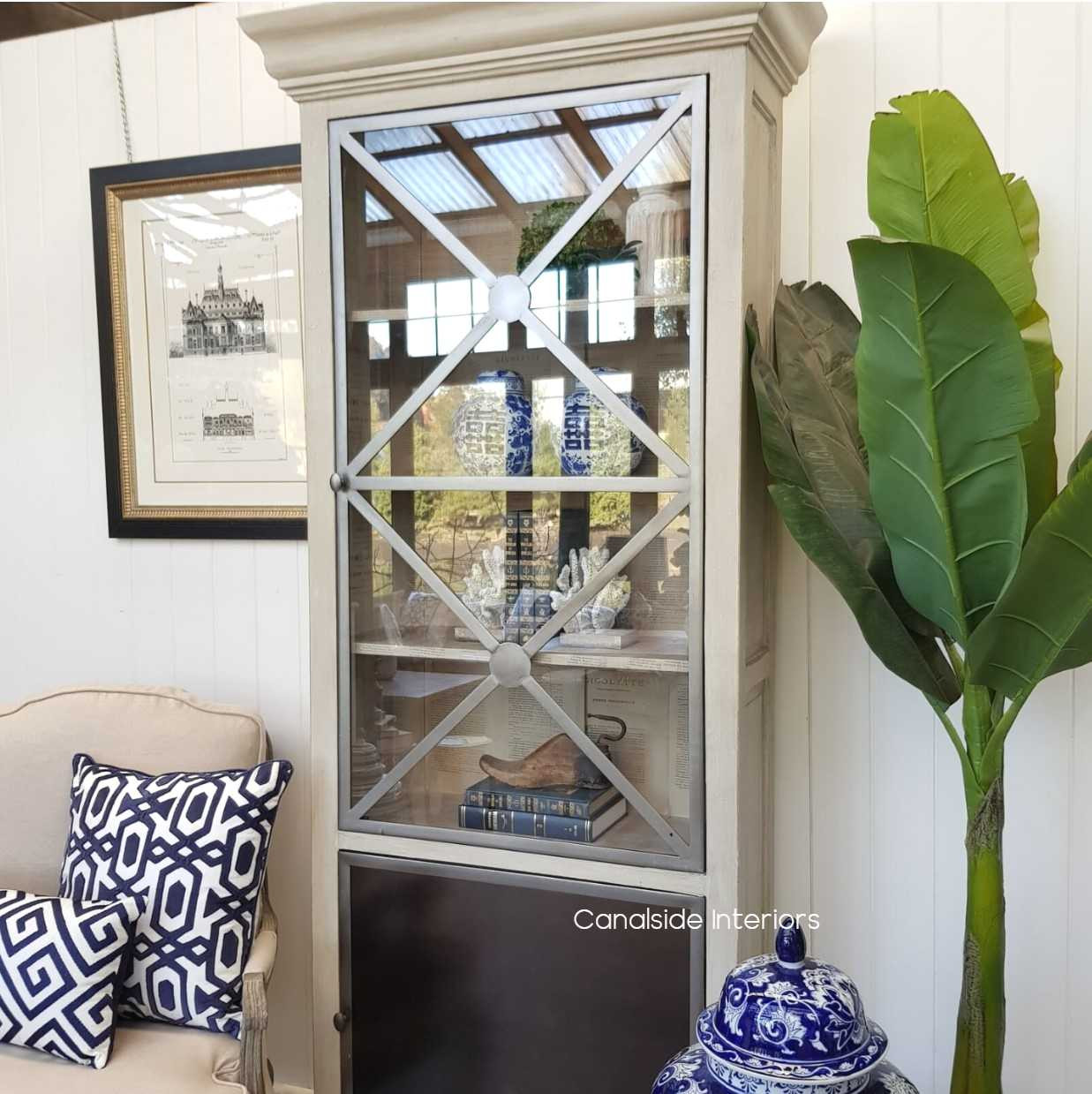 Pavilion Single Door Display Unit Distressed Stone  HAMPTONS Style, PLANTATION Style, LIVING Room, LIVING Cupboards & Bookcases, STORAGE, STORAGE Bookshelves & Cupboards