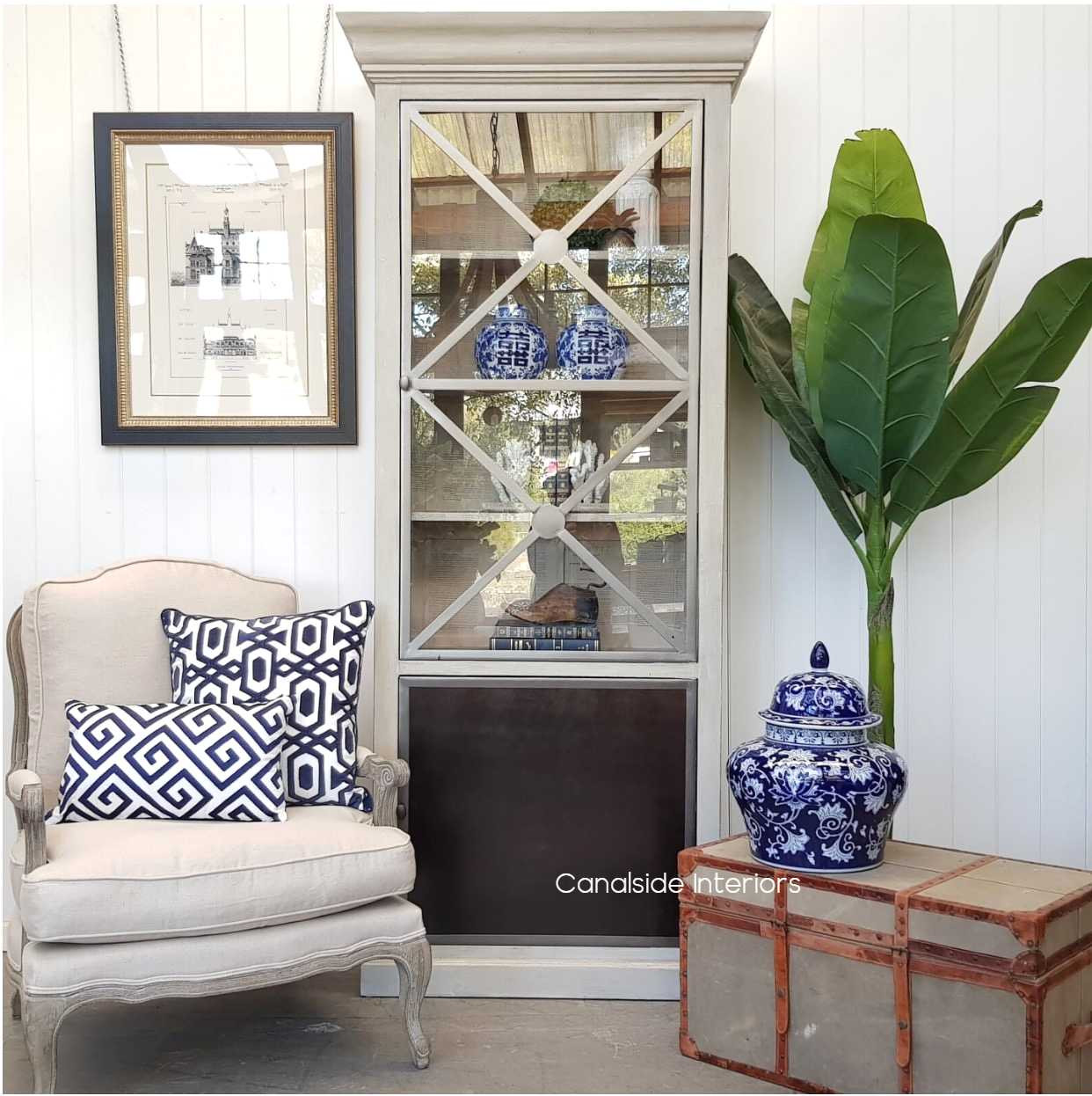 Pavilion Single Door Display Unit Distressed Stone  HAMPTONS Style, PLANTATION Style, LIVING Room, LIVING Cupboards & Bookcases, STORAGE, STORAGE Bookshelves & Cupboards