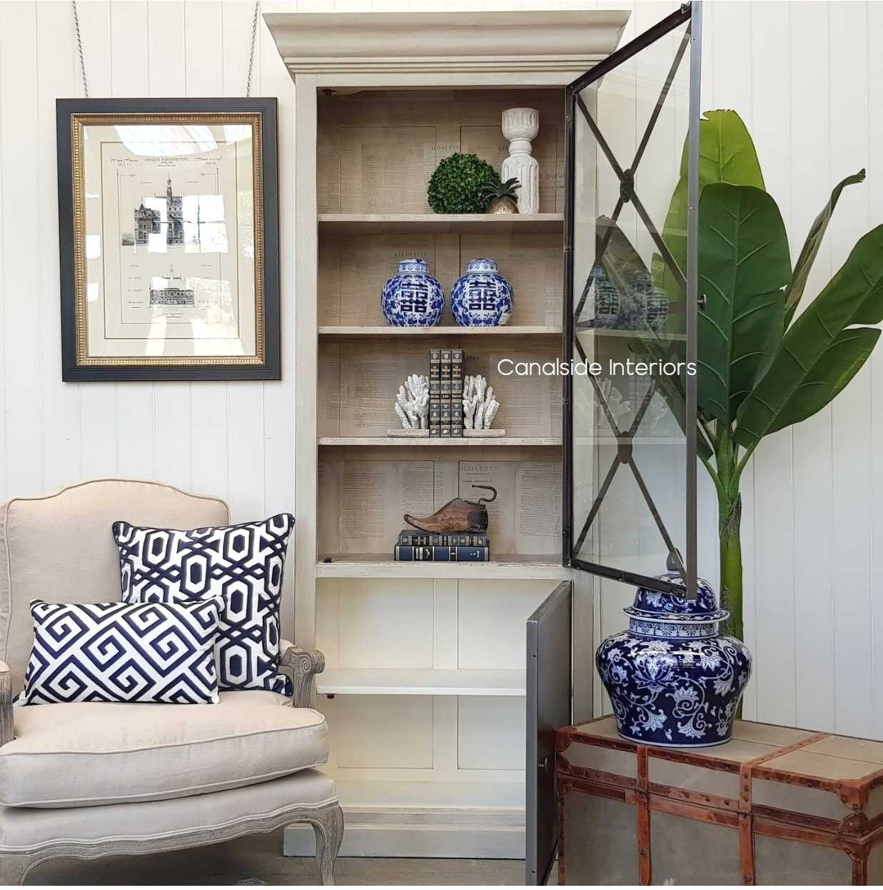 Pavilion Single Door Display Unit Distressed Stone  HAMPTONS Style, PLANTATION Style, LIVING Room, LIVING Cupboards & Bookcases, STORAGE, STORAGE Bookshelves & Cupboards