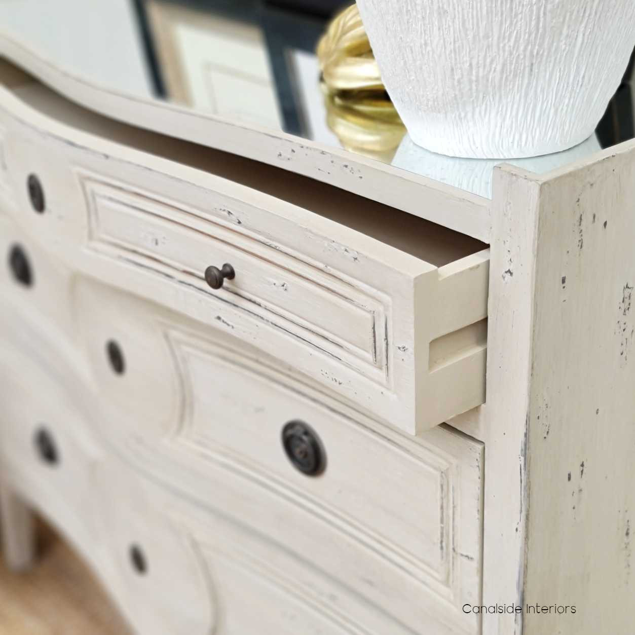 Canalside Interiors' Isobel Grande Chest, with its luxurious mirrored top, makes a timeless, elegant statement in any home setting.