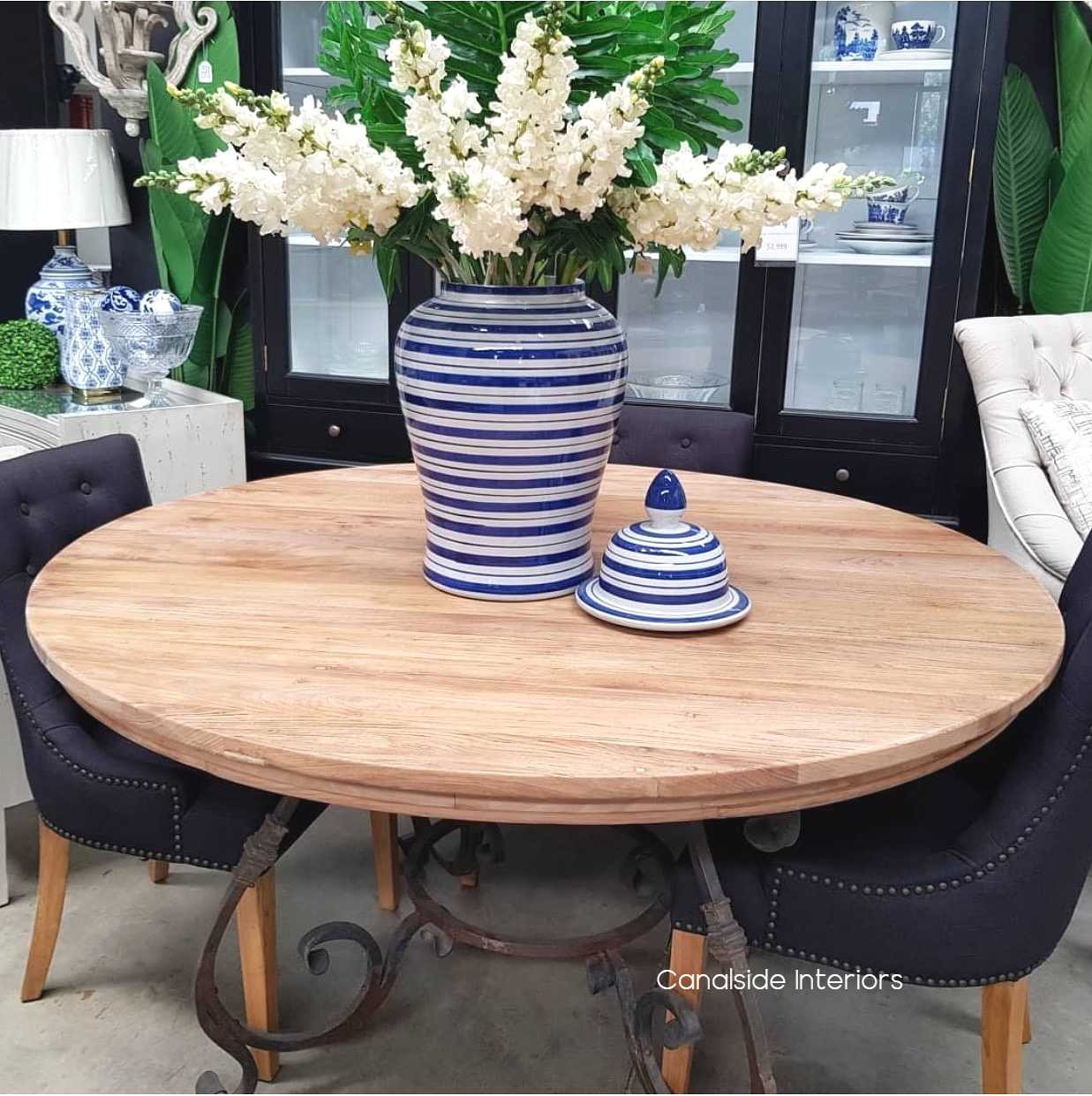 Santiago Round Dining Table with Reclaimed Elm Top