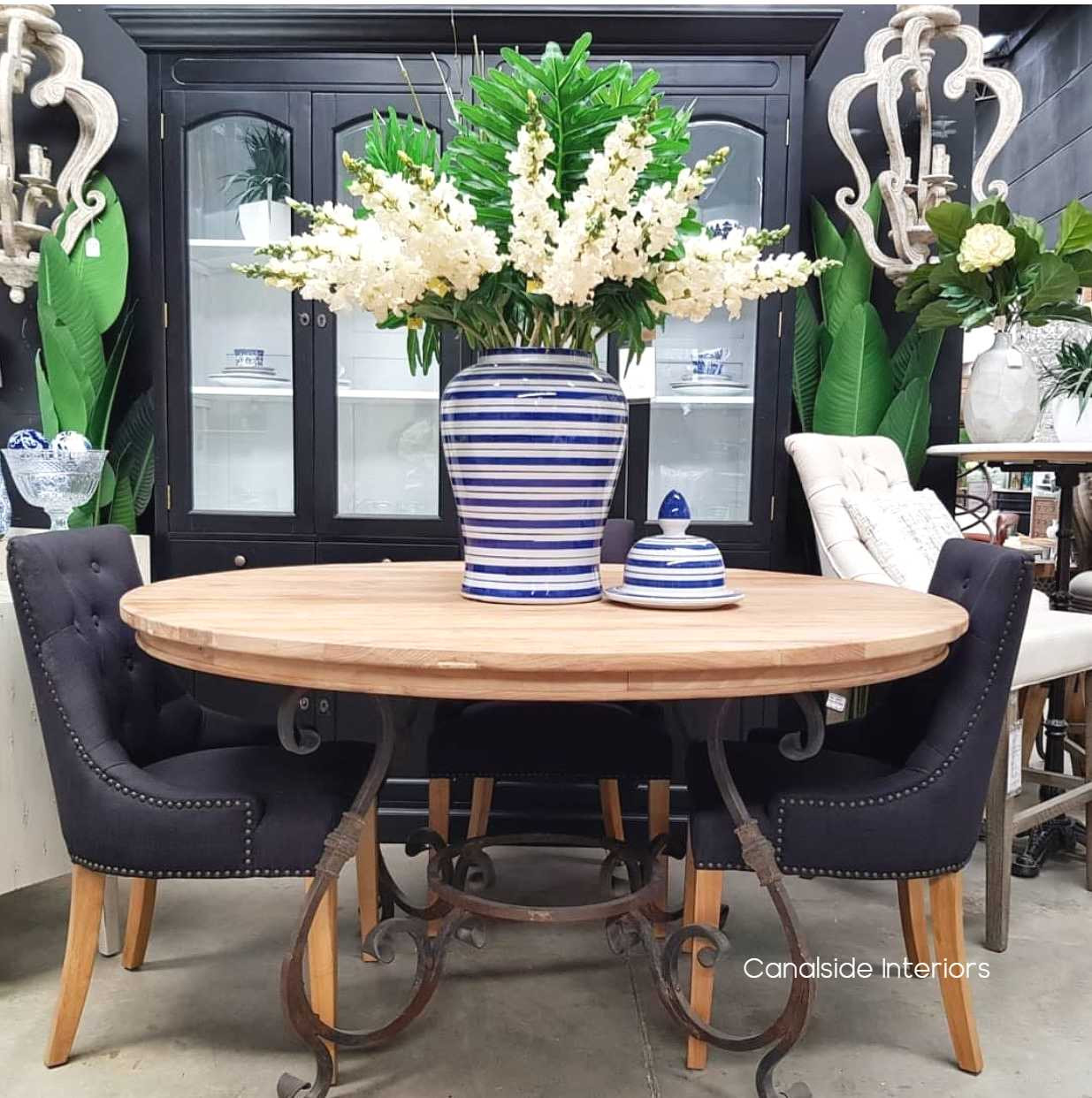 Santiago Round Dining Table with Reclaimed Elm Top