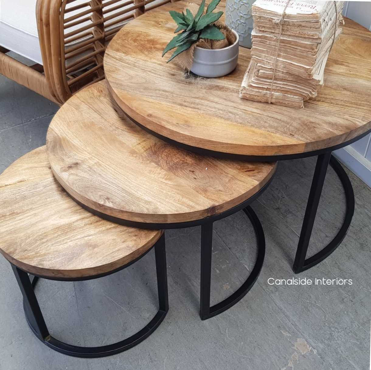 Oak Island 3 Piece Nesting Coffee Side Tables  INDUSTRIAL RUSTIC Style, CAFE FURNITURE, TABLES, TABLES Coffee Tables, TABLES Side Tables, LIVING Room, LIVING Coffee & Side Tables, CAFE FURNITURE Table Tops & Tables