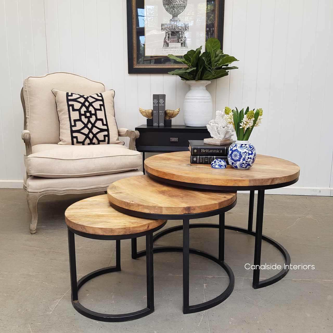 Oak Island 3 Piece Nesting Coffee Side Tables  INDUSTRIAL RUSTIC Style, CAFE FURNITURE, TABLES, TABLES Coffee Tables, TABLES Side Tables, LIVING Room, LIVING Coffee & Side Tables, CAFE FURNITURE Table Tops & Tables