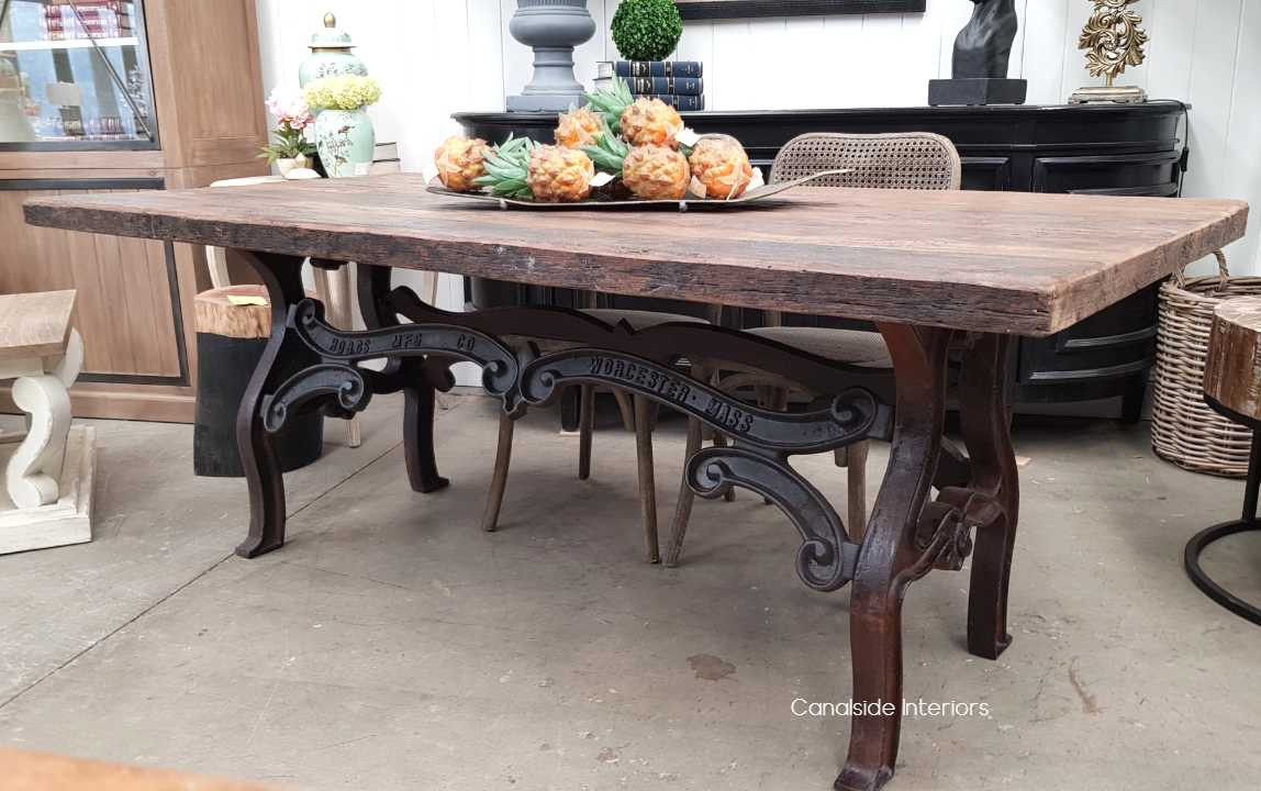 Hobbs Industrial Dining Table with Reclaimed Wood Top  INDUSTRIAL RUSTIC Style, CAFE FURNITURE, TABLES, TABLES Dining Tables, STORAGE Consoles & Desks, CAFE FURNITURE Table Tops & Tables