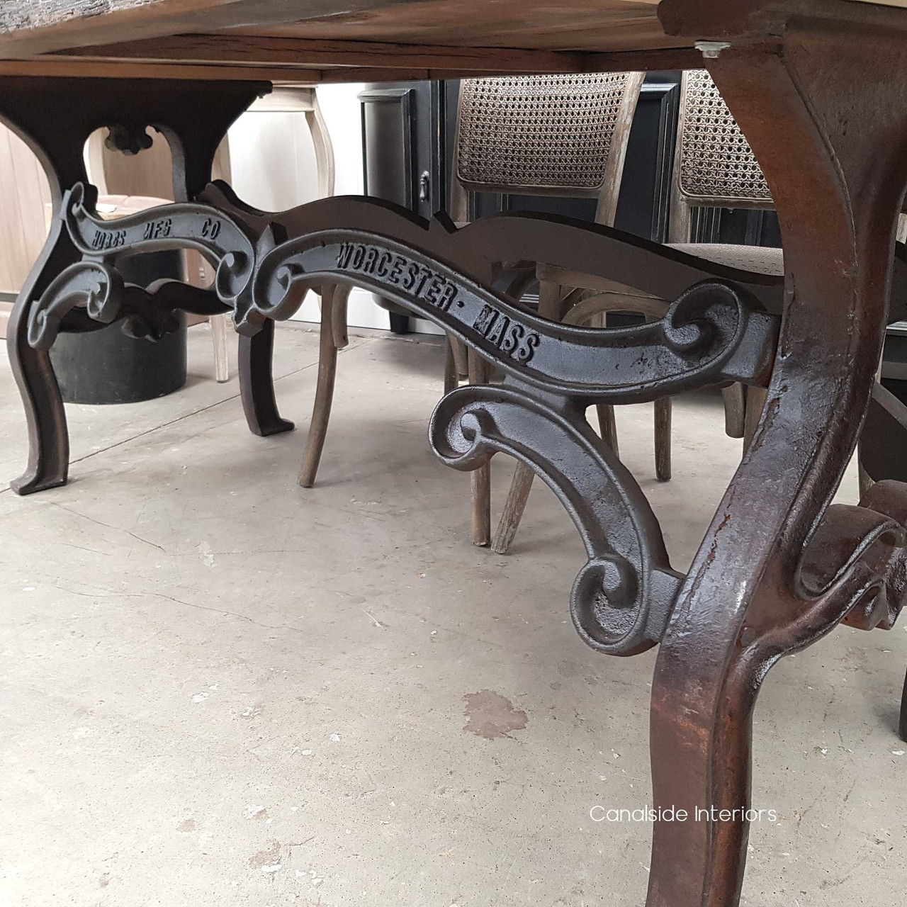 Hobbs Industrial Dining Table with Reclaimed Wood Top  INDUSTRIAL RUSTIC Style, CAFE FURNITURE, TABLES, TABLES Dining Tables, STORAGE Consoles & Desks, CAFE FURNITURE Table Tops & Tables