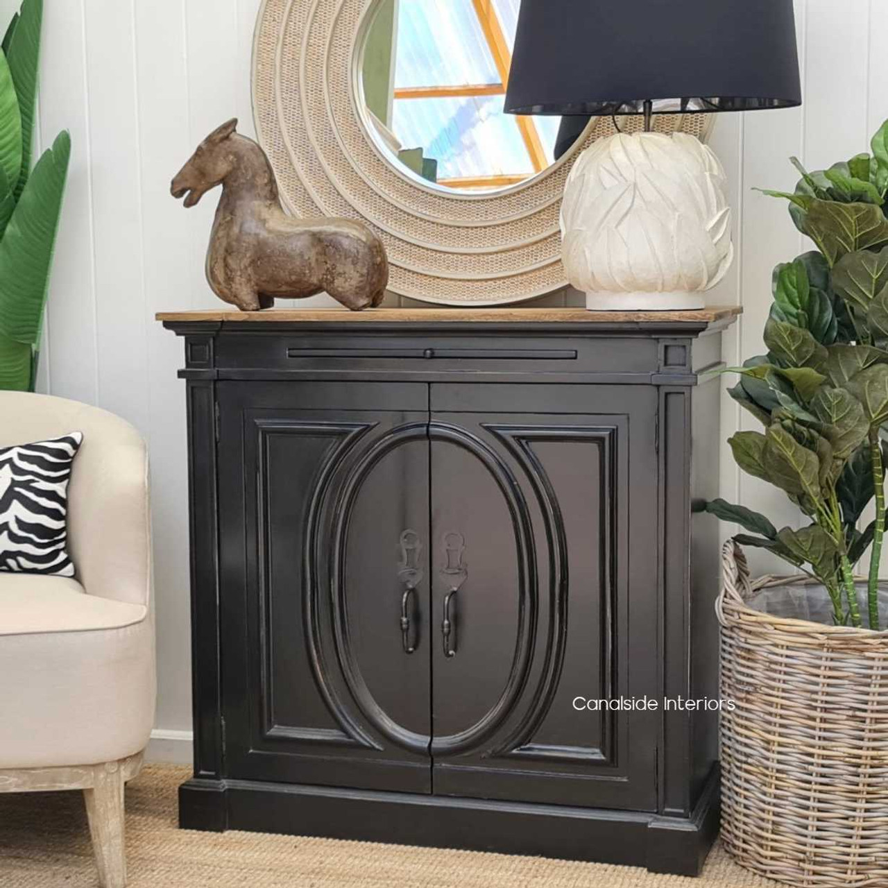 Side angle of the Marmont Sideboard, accentuating the elegant lines and traditional French design with a modern provincial twist.