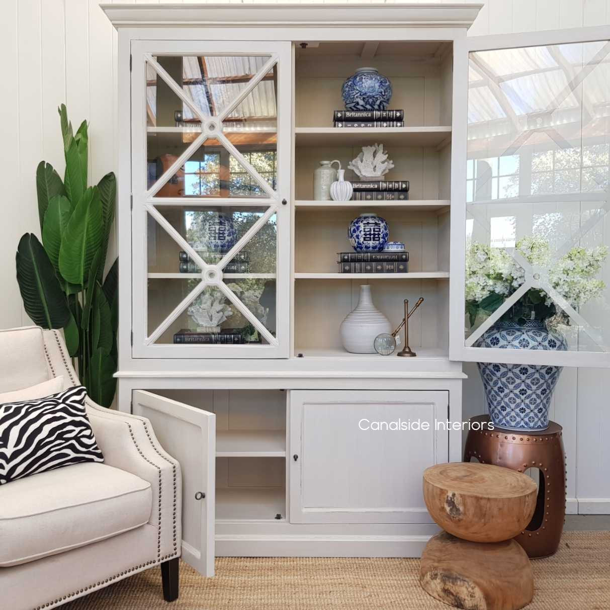 Bungalow Display Unit Distressed Stone  HAMPTONS Style, PLANTATION Style, LIVING Room, LIVING Cupboards & Bookcases, STORAGE, STORAGE Bookshelves & Cupboards