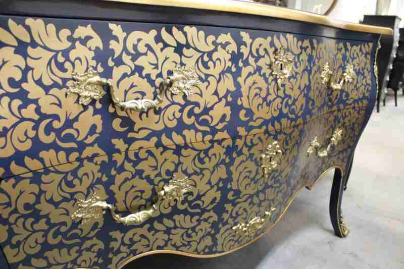 Piccini Commode Dark Blue with Gold Genova Trim