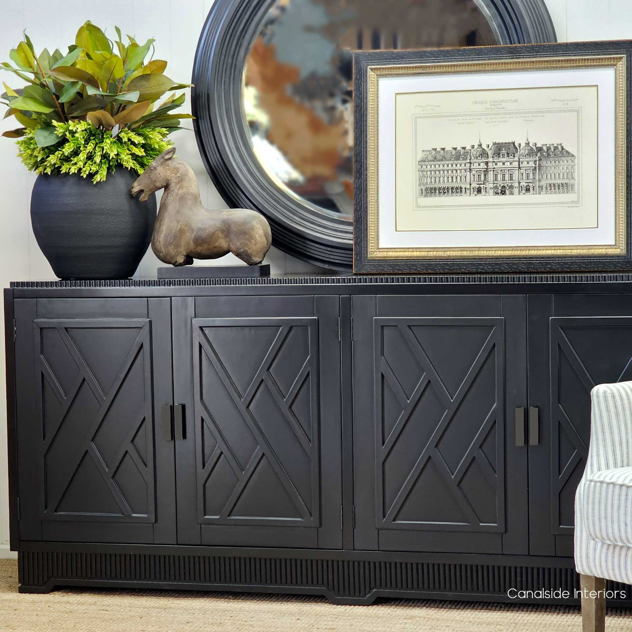 Chic Ellery Sideboard brings a coastal vibe with timeless elegance to any lounge room setting - Canalside Interiors.