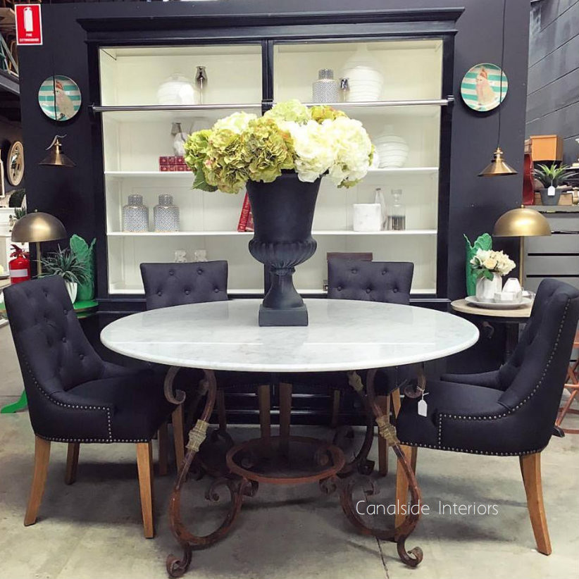 Santiago Round Dining Table with Carrara Marble Top 150cm  FRENCH  FURNITURE, INDUSTRIAL RUSTIC Style, TABLES, TABLES Dining Tables