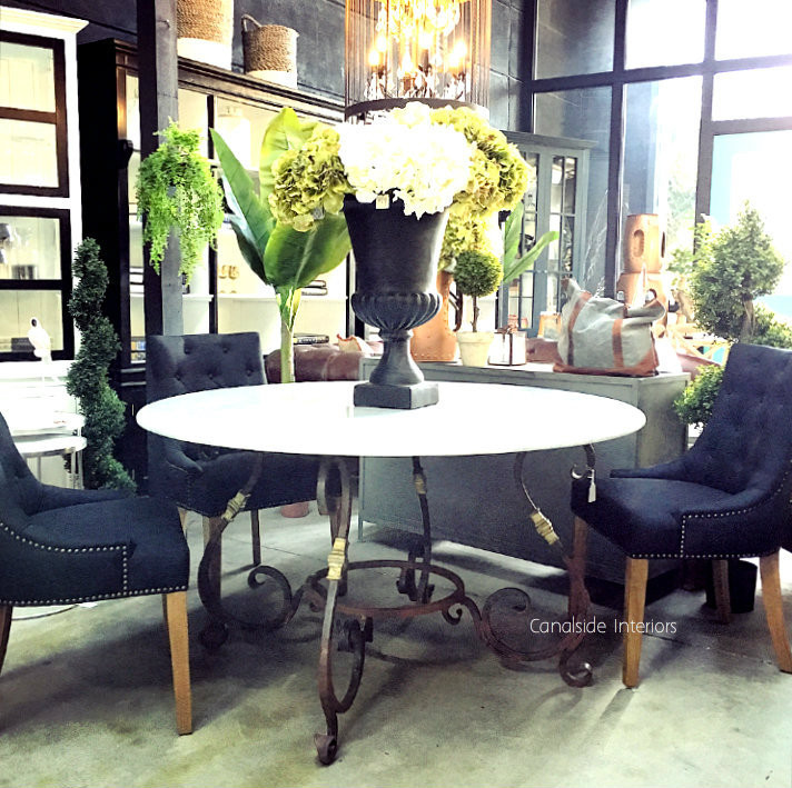 Santiago Round Dining Table with Carrara Marble Top 150cm  FRENCH  FURNITURE, INDUSTRIAL RUSTIC Style, TABLES, TABLES Dining Tables