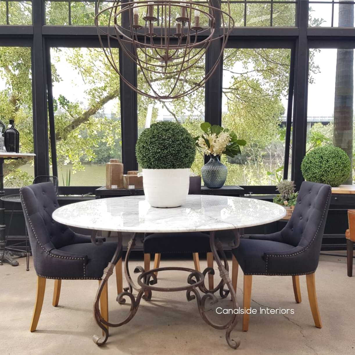 Santiago Round Dining Table with Carrara Marble Top 150cm  FRENCH  FURNITURE, INDUSTRIAL RUSTIC Style, TABLES, TABLES Dining Tables