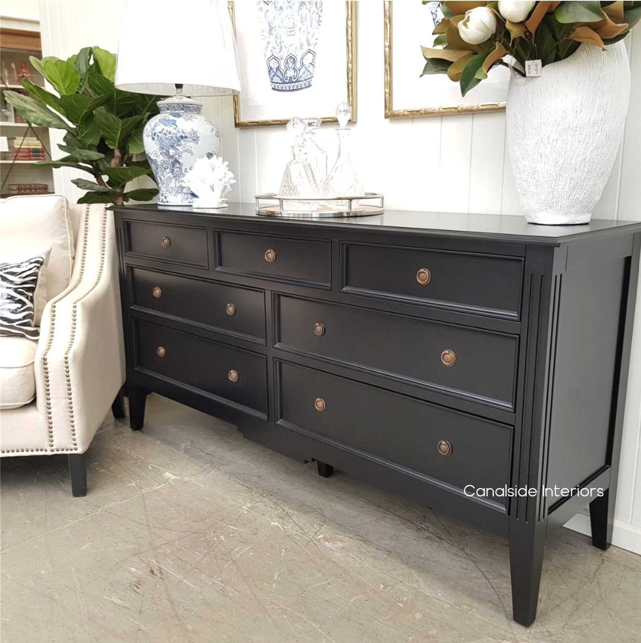 Angled shot of the sideboard, illustrating how its straight lines add understated elegance to any living space.