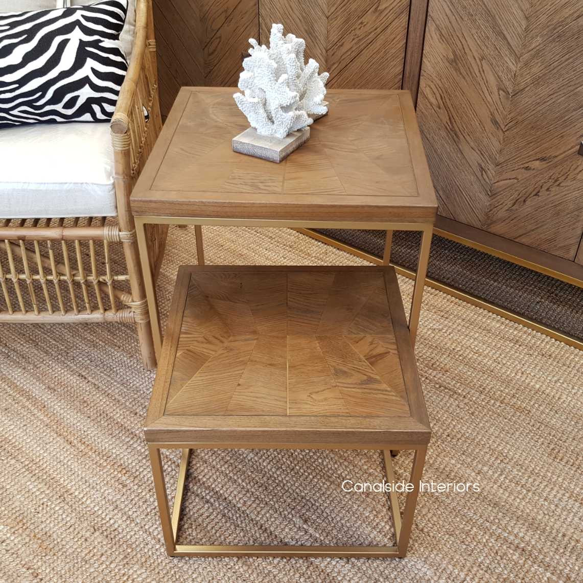 Huxley Mosaic Gold Inlay Nesting Side Tables  Plantation Style, TABLES Coffee Tables, TABLES Side Tables, LIVING Room, LIVING Coffee & Side Tables, hamptons,