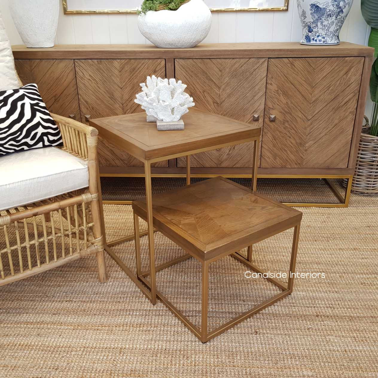 Huxley Mosaic Gold Inlay Nesting Side Tables  Plantation Style, TABLES Coffee Tables, TABLES Side Tables, LIVING Room, LIVING Coffee & Side Tables, hamptons,