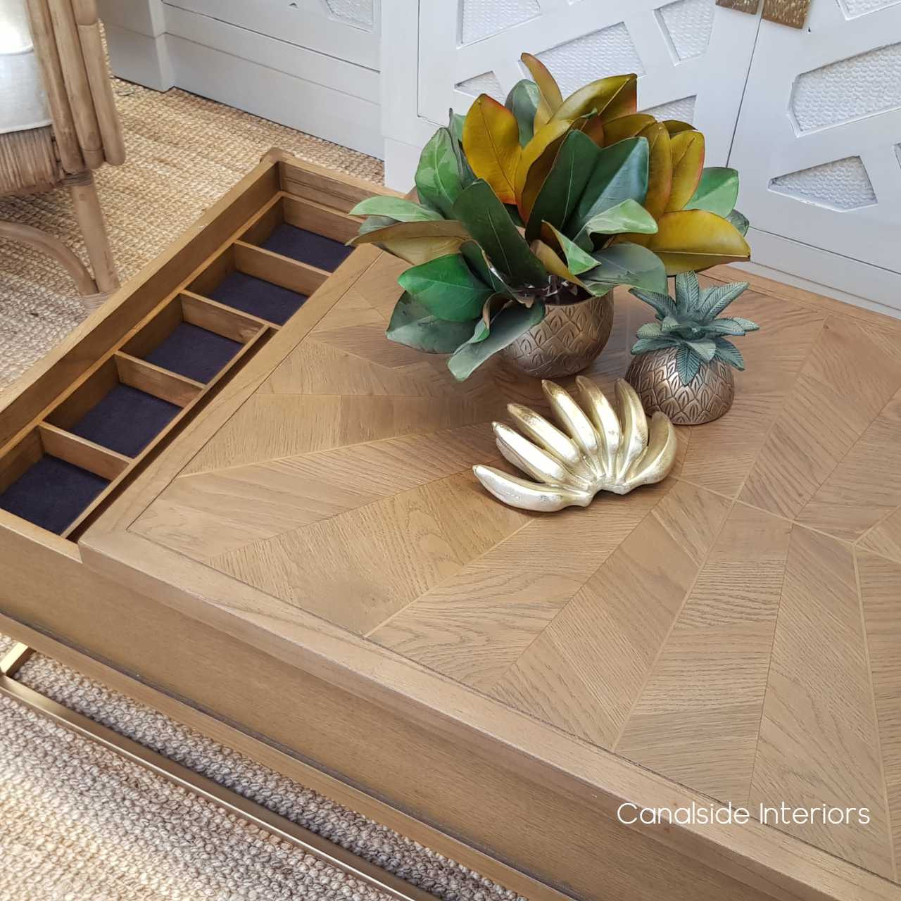 Huxley Mosaic Gold Inlay Coffee Table with Storage TABLES, TABLES Coffee Tables, LIVING Room, LIVING Coffee & Side Tables Plantation Hamptons